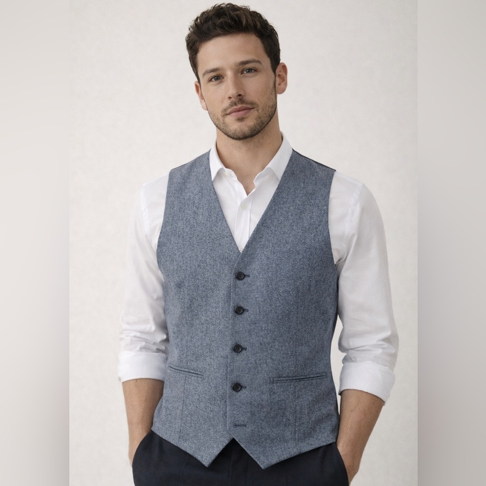 Topman Grey & Black Button Front Wool Vest